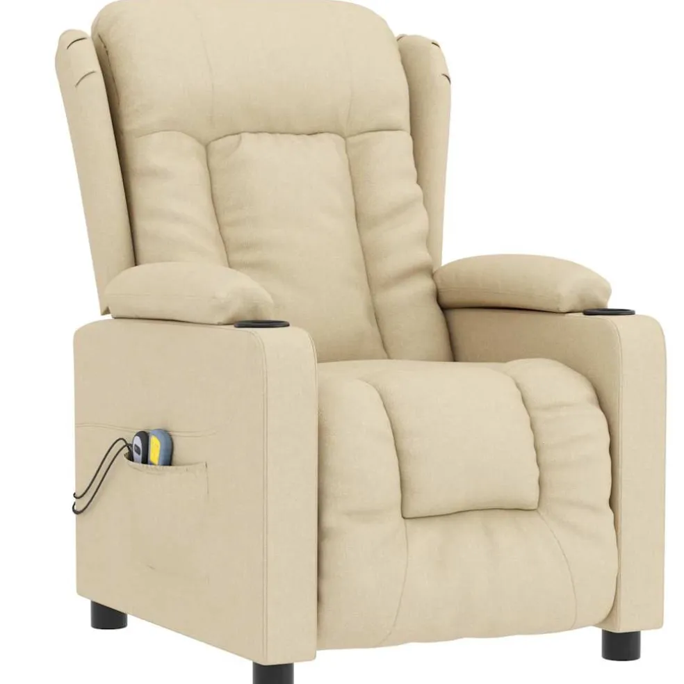 vidaXL Massagestoel elektrisch stof crèmekleurig