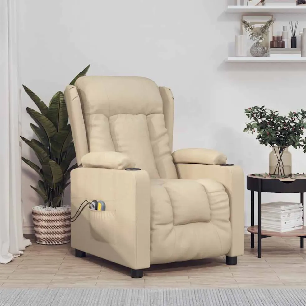 vidaXL Massagestoel elektrisch stof crèmekleurig