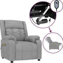vidaXL Massagestoel elektrisch stof lichtgrijs