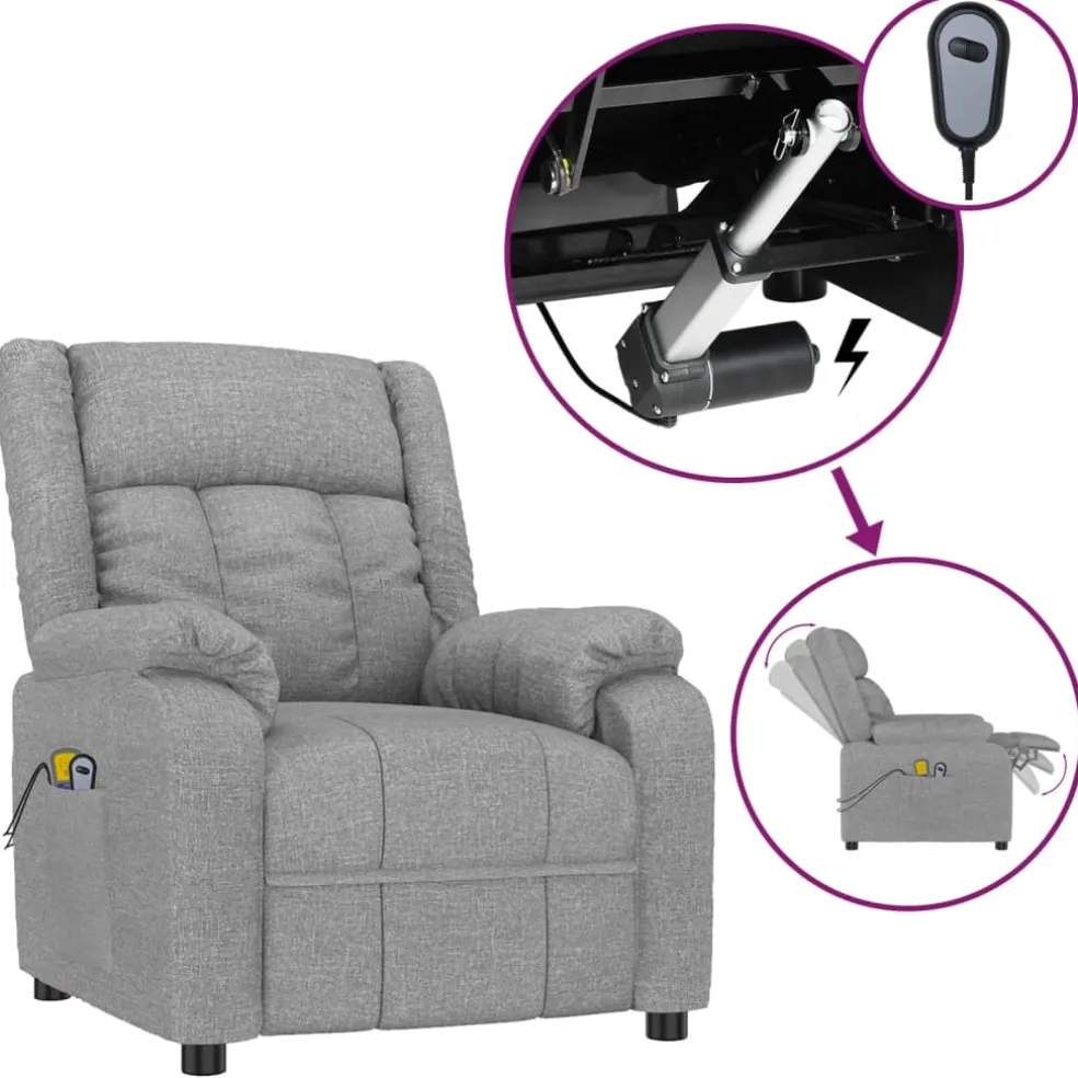 vidaXL Massagestoel elektrisch stof lichtgrijs