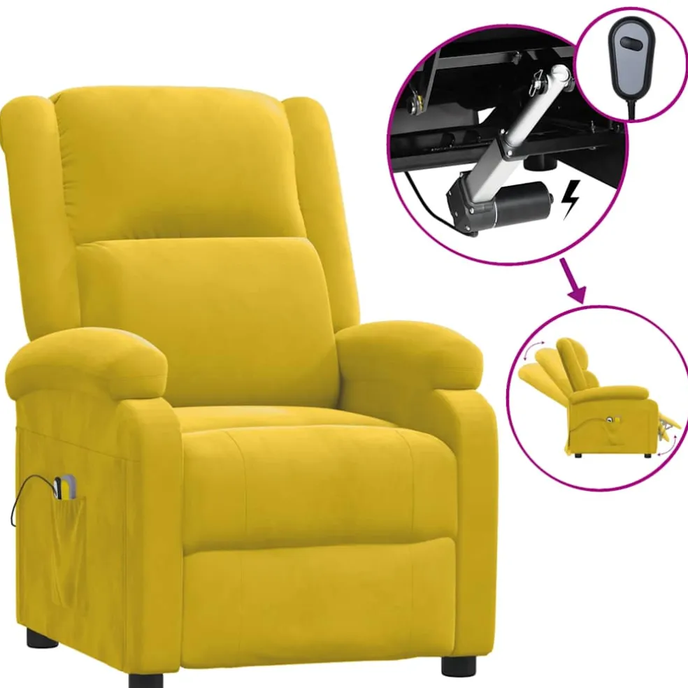 vidaXL Massagestoel elektrisch fluweel geel