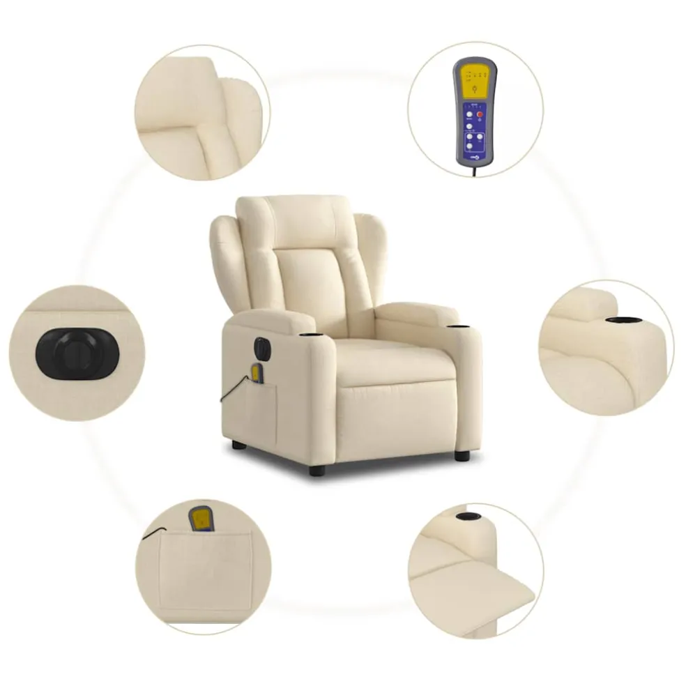 vidaXL Massagestoel elektrisch verstelbaar stof crèmekleurig