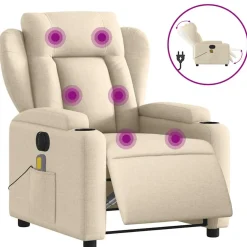 vidaXL Massagestoel elektrisch verstelbaar stof crèmekleurig