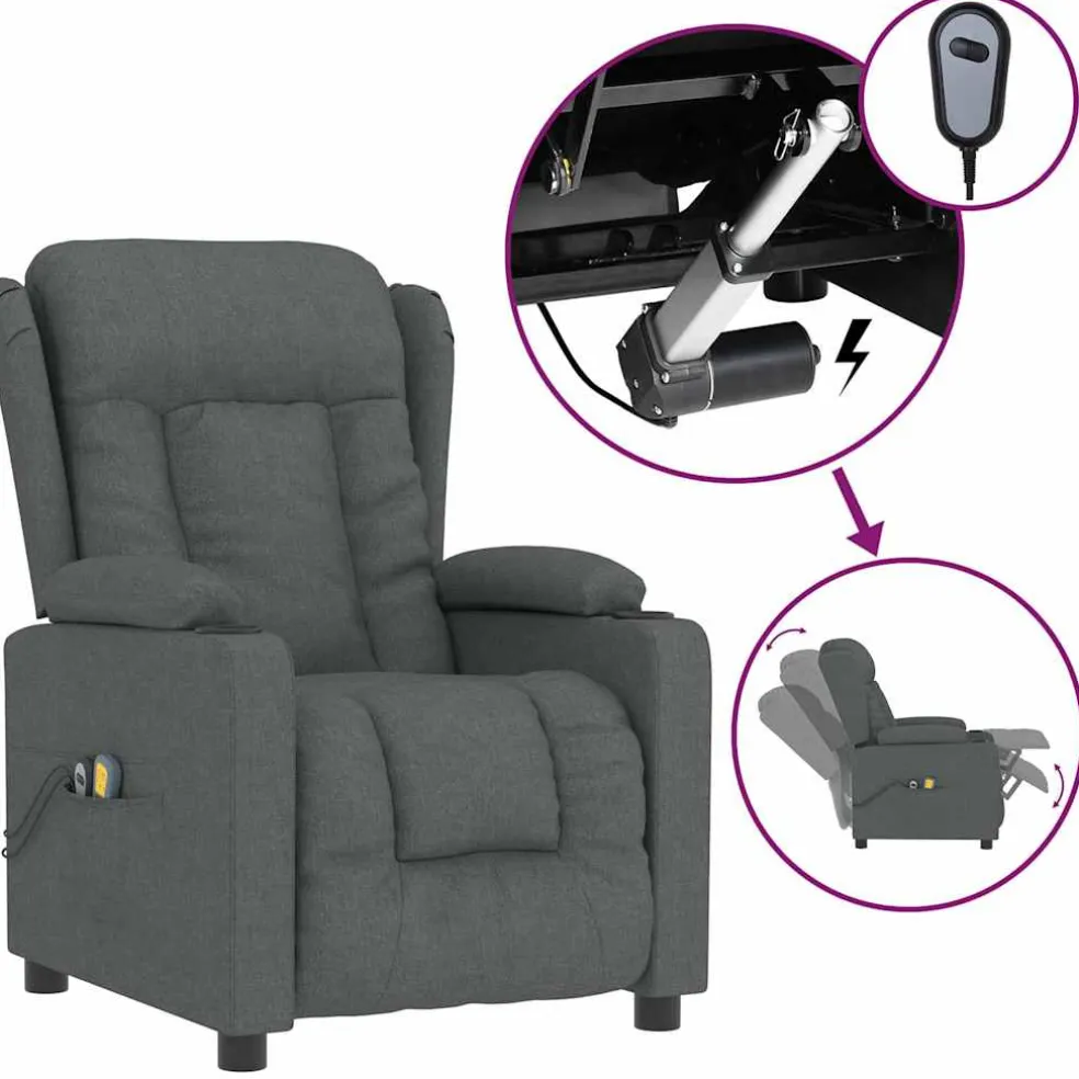 vidaXL Massagestoel elektrisch stof donkergrijs