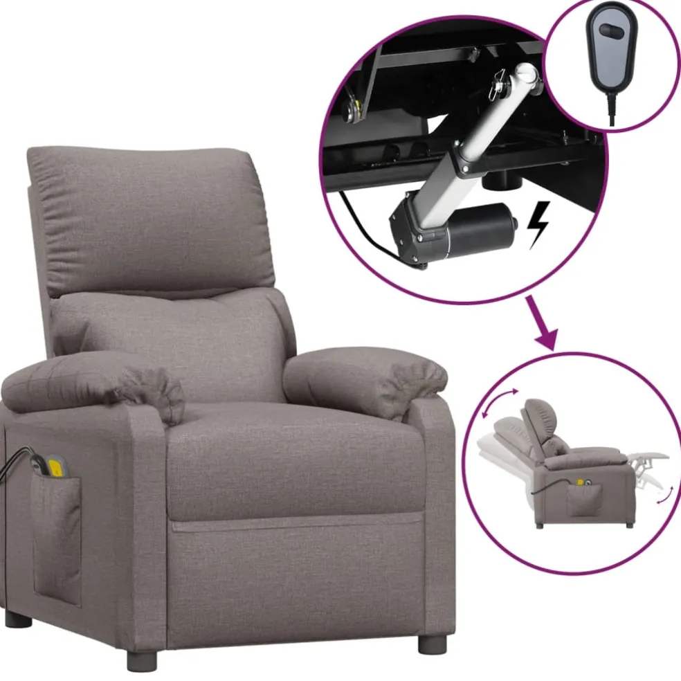 vidaXL Massagestoel elektrisch stof taupe