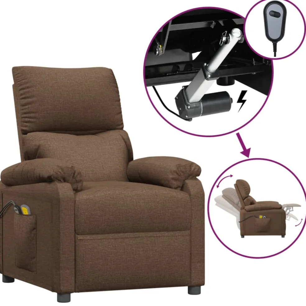 vidaXL Massagestoel elektrisch verstelbaar stof bruin