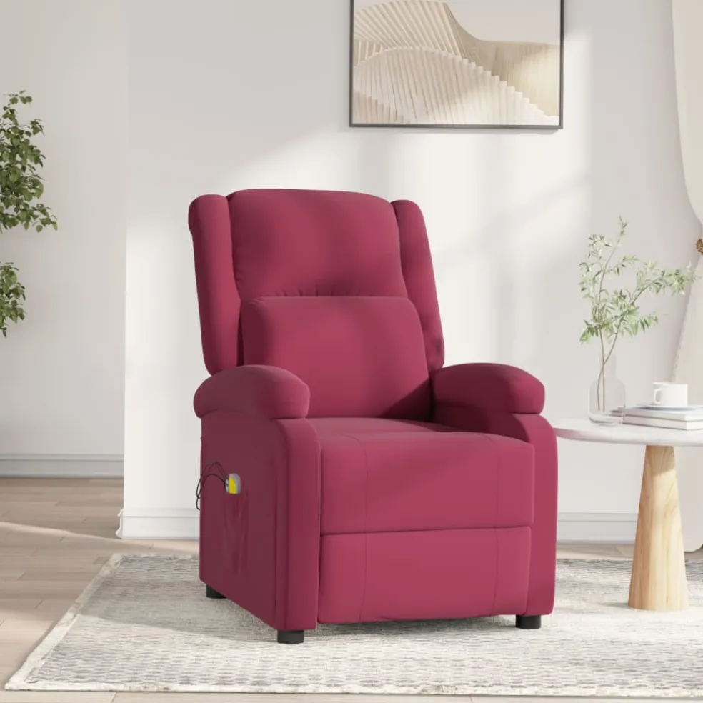 vidaXL Massagestoel elektrisch fluweel wijnrood