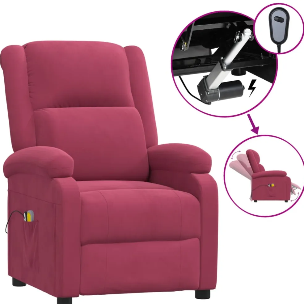 vidaXL Massagestoel elektrisch fluweel wijnrood