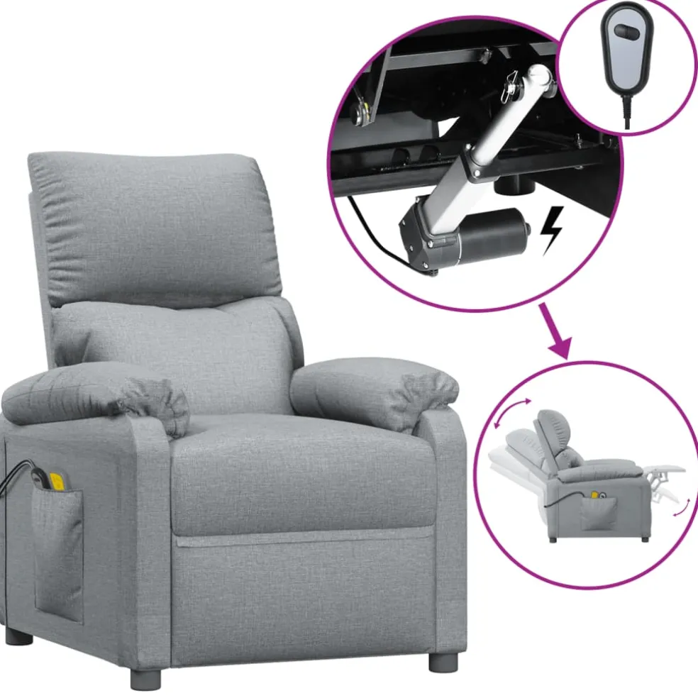 vidaXL Massagestoel elektrisch stof lichtgrijs