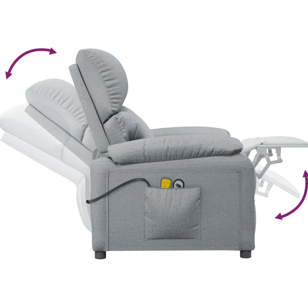 vidaXL Massagestoel elektrisch stof lichtgrijs