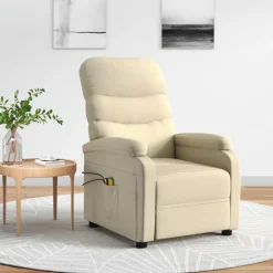 vidaXL Massagestoel elektrisch stof crèmekleurig