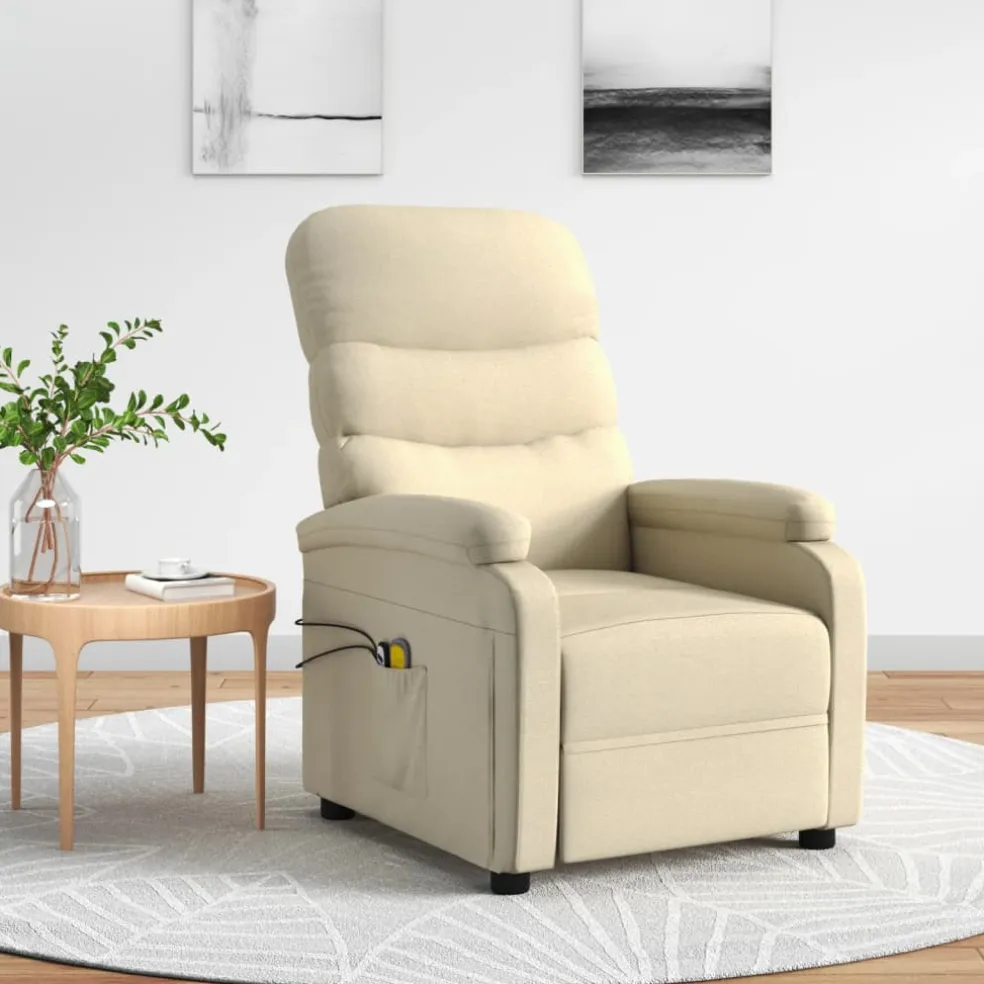 vidaXL Massagestoel elektrisch stof crèmekleurig
