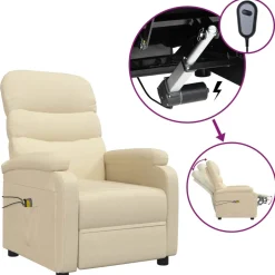 vidaXL Massagestoel elektrisch stof crèmekleurig
