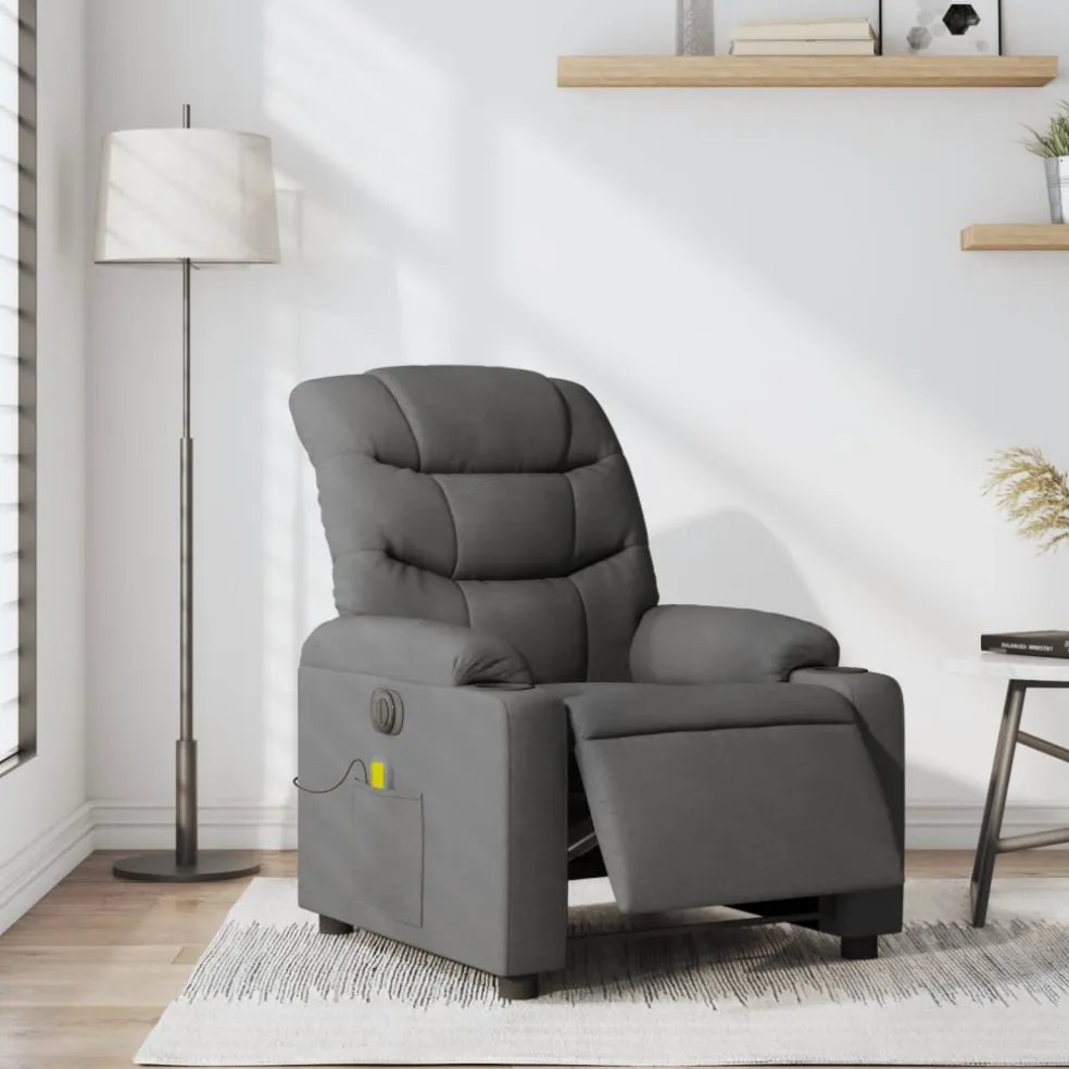 vidaXL Massagestoel elektrisch verstelbaar stof donkergrijs