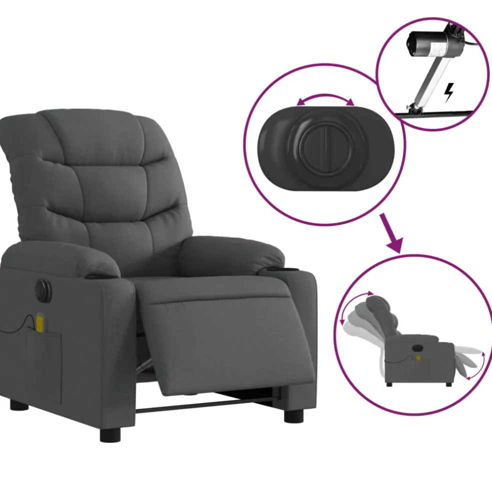 vidaXL Massagestoel elektrisch verstelbaar stof donkergrijs