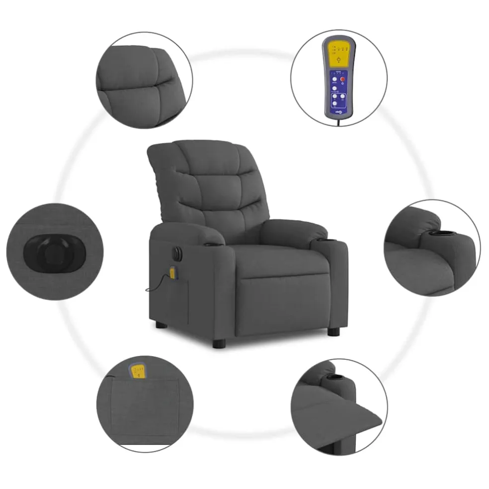 vidaXL Massagestoel elektrisch verstelbaar stof donkergrijs