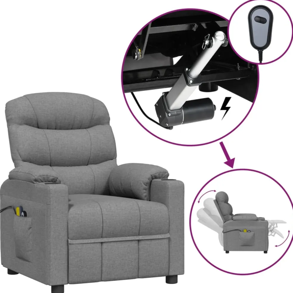 vidaXL Massagestoel elektrisch stof lichtgrijs
