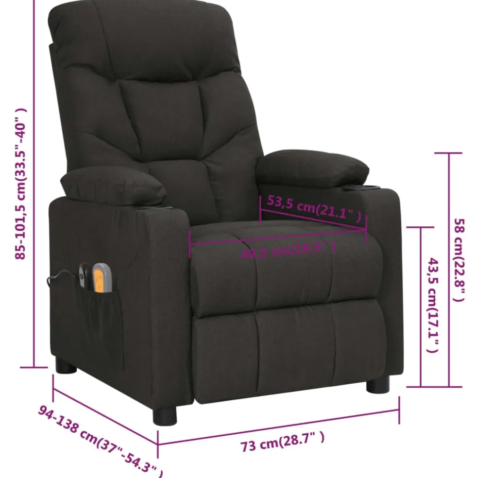 vidaXL Massagestoel elektrisch stof zwart