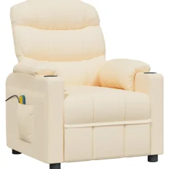 vidaXL Massagestoel elektrisch stof crèmekleurig