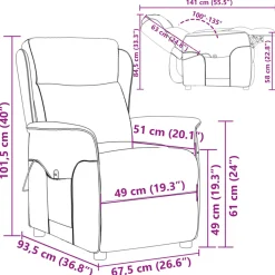 vidaXL Massagestoel Lichtgrijs 93.5 x 67.5 x 101.5 cm Stof
