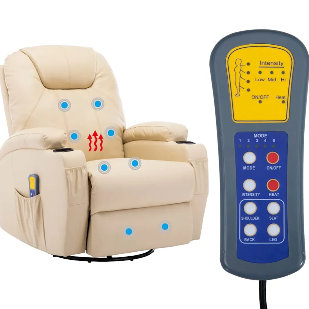 vidaXL Massagestoel schommelend kunstleer crèmekleurig