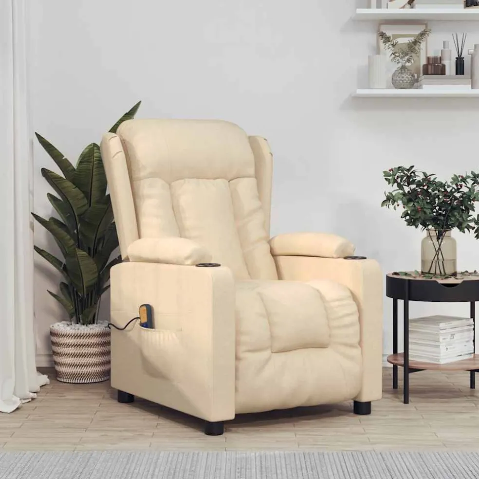vidaXL Massagestoel stof crèmekleurig