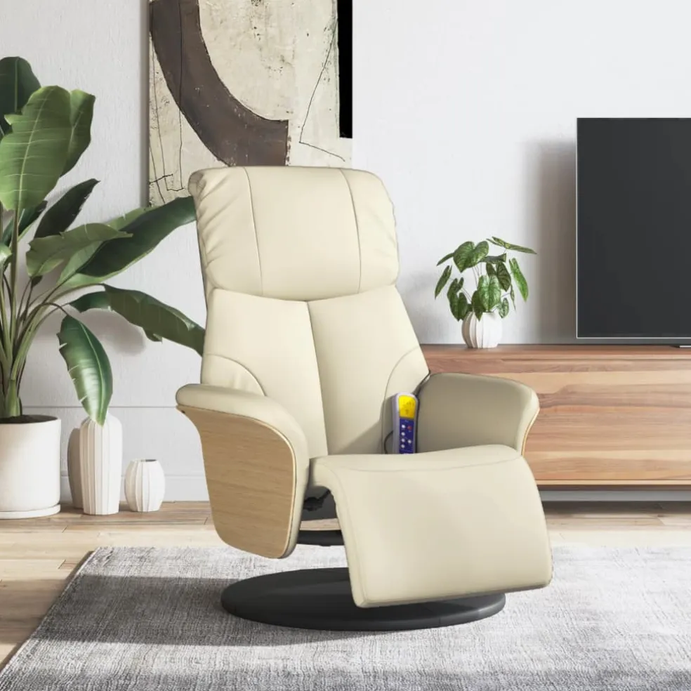 vidaXL Massagestoel verstelbaar met voetensteun kunstleer crèmekleurig