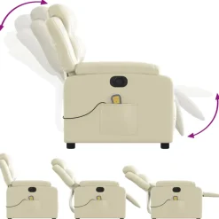 vidaXL Massagestoel verstelbaar elektrisch kunstleer crèmekleurig