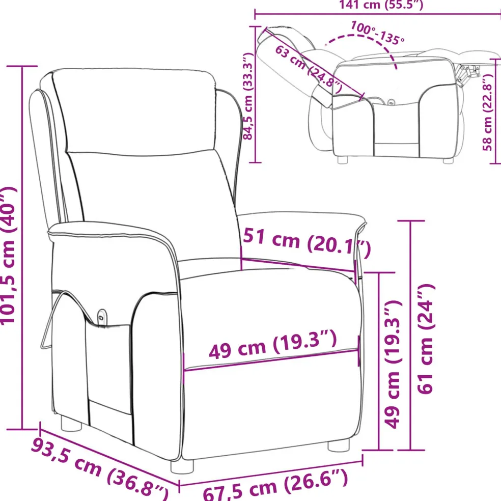 vidaXL Massagestoel Zwart 93.5 x 67.5 x 101.5 cm Stof