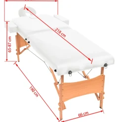 vidaXL Massagetafel 10 cm dik 2 zones inklapbaar wit