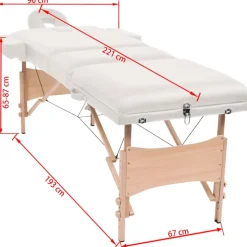 vidaXL Massagetafel- en krukset inklapbaar 3 zones 10 cm dik wit
