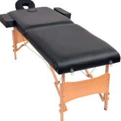 vidaXL Massagetafel- en krukset inklapbaar 2 zones 10 cm dik zwart