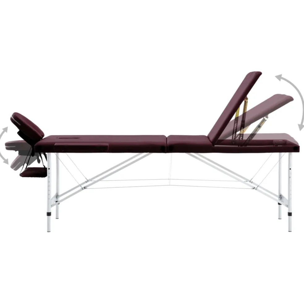 vidaXL Massagetafel inklapbaar 3 zones aluminum wijnpaars