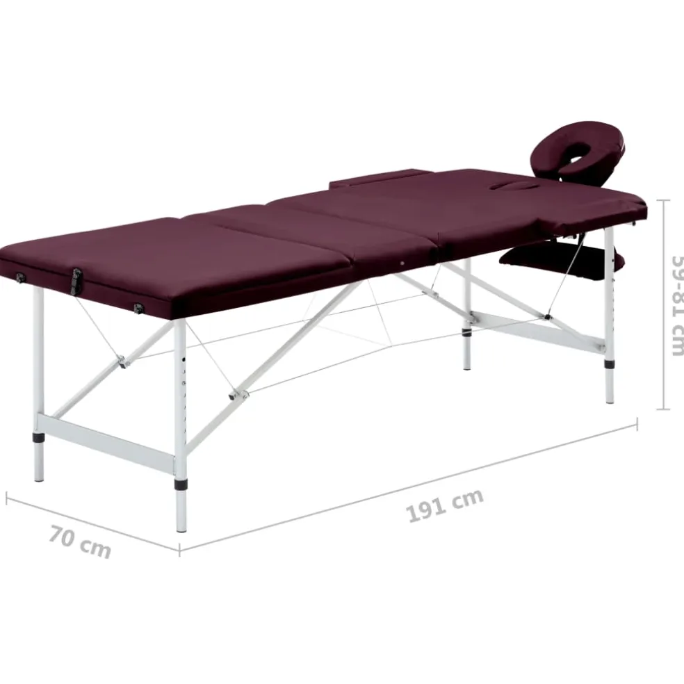vidaXL Massagetafel inklapbaar 3 zones aluminum wijnpaars