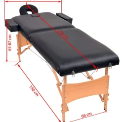 vidaXL Massagetafel inklapbaar 2 zones 10 cm dik zwart