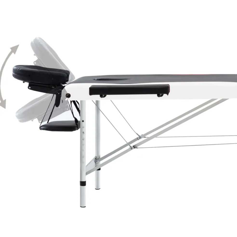 vidaXL Massagetafel inklapbaar 3 zones aluminium zwart en wit