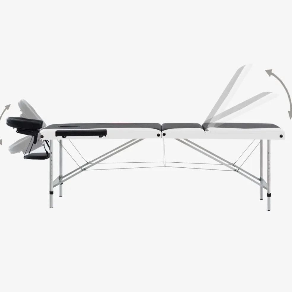 vidaXL Massagetafel inklapbaar 3 zones aluminium zwart en wit