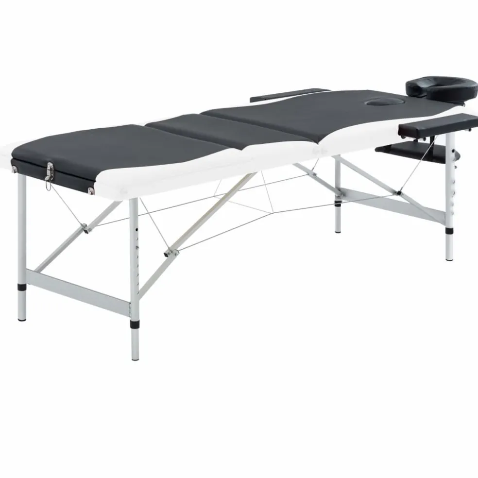 vidaXL Massagetafel inklapbaar 3 zones aluminium zwart en wit