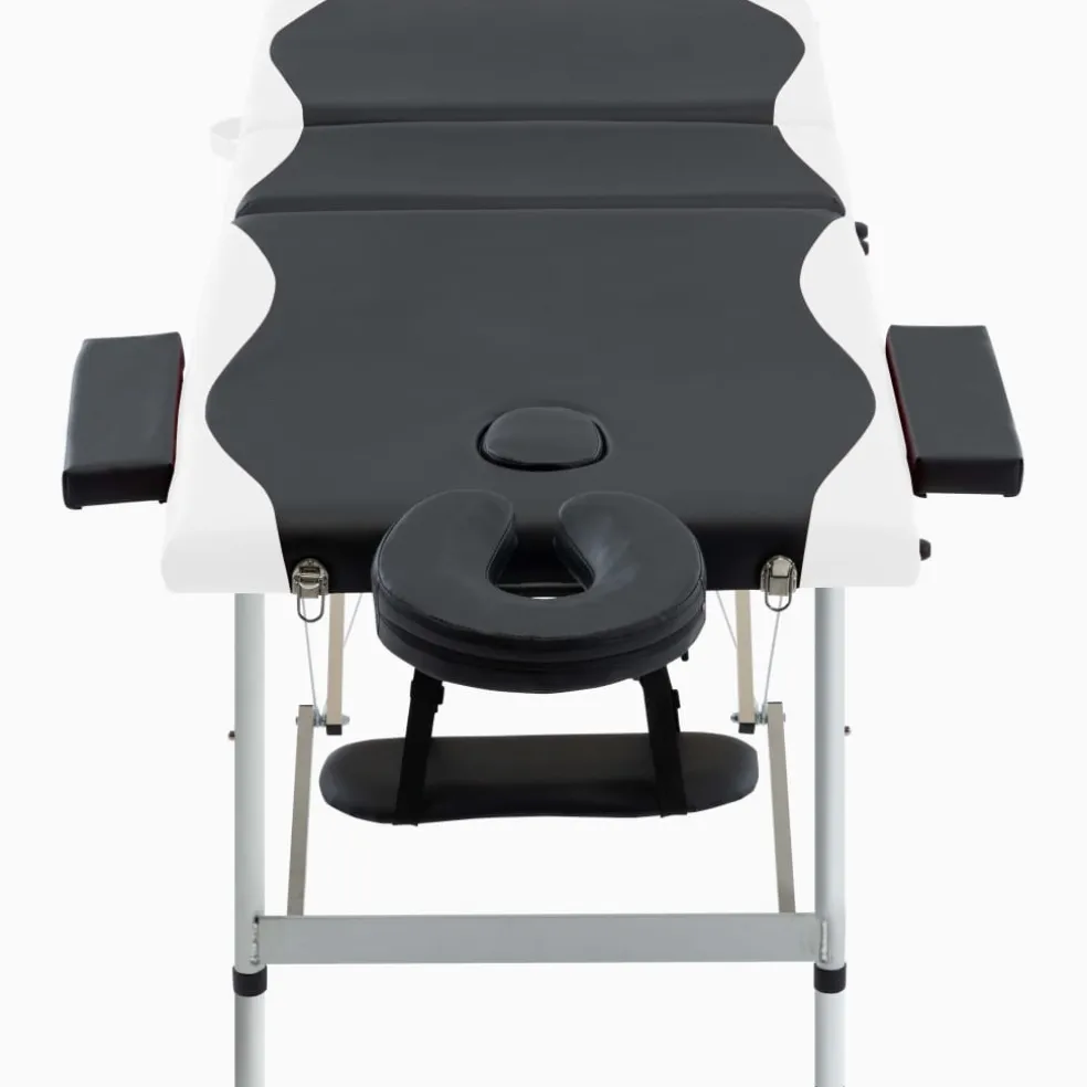 vidaXL Massagetafel inklapbaar 3 zones aluminium zwart en wit