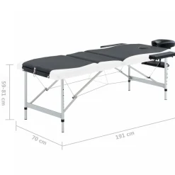 vidaXL Massagetafel inklapbaar 3 zones aluminium zwart en wit