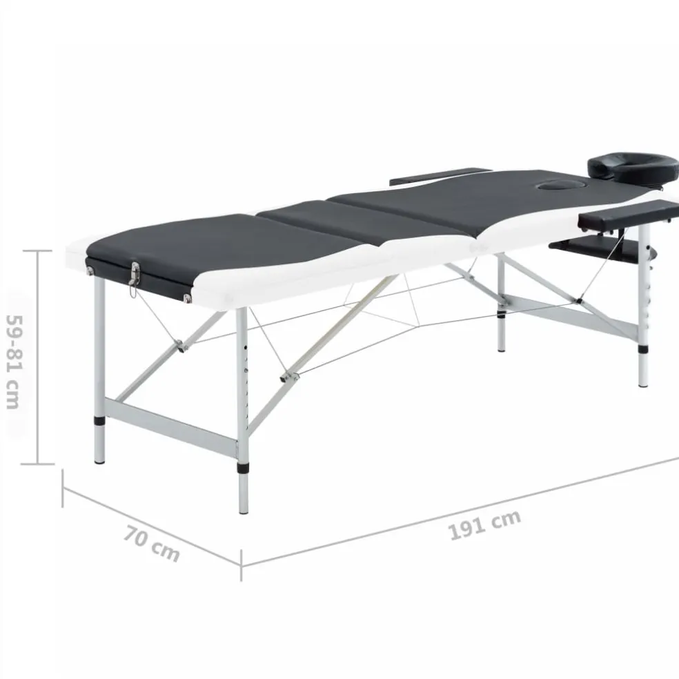 vidaXL Massagetafel inklapbaar 3 zones aluminium zwart en wit