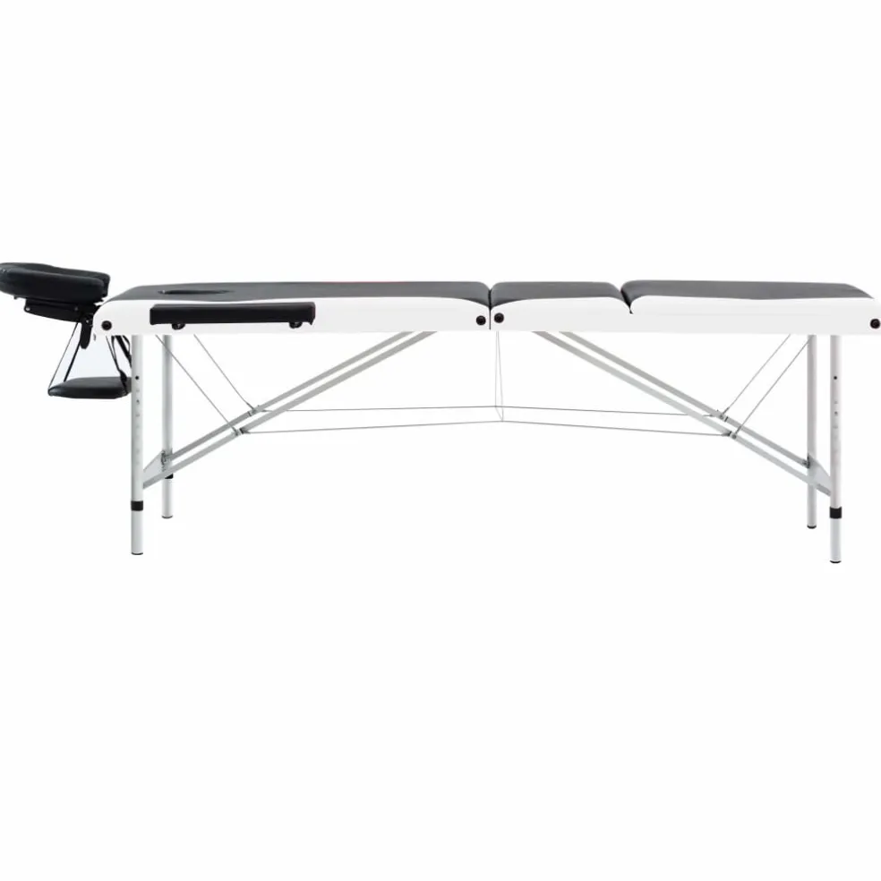 vidaXL Massagetafel inklapbaar 3 zones aluminium zwart en wit