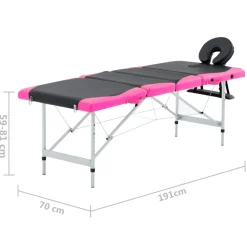 vidaXL Massagetafel inklapbaar 4 zones aluminium zwart en roze