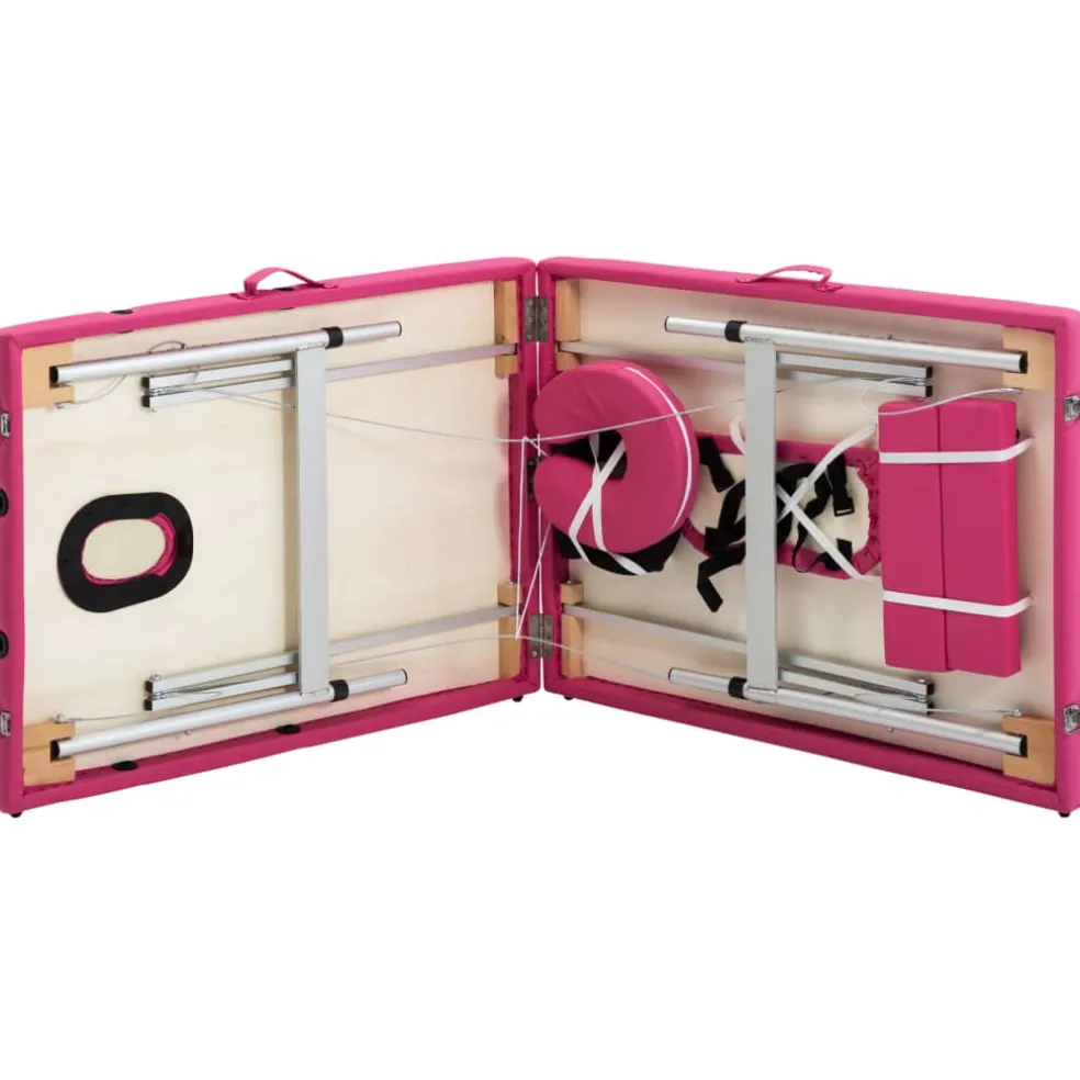 vidaXL Massagetafel inklapbaar 2 zones aluminum roze