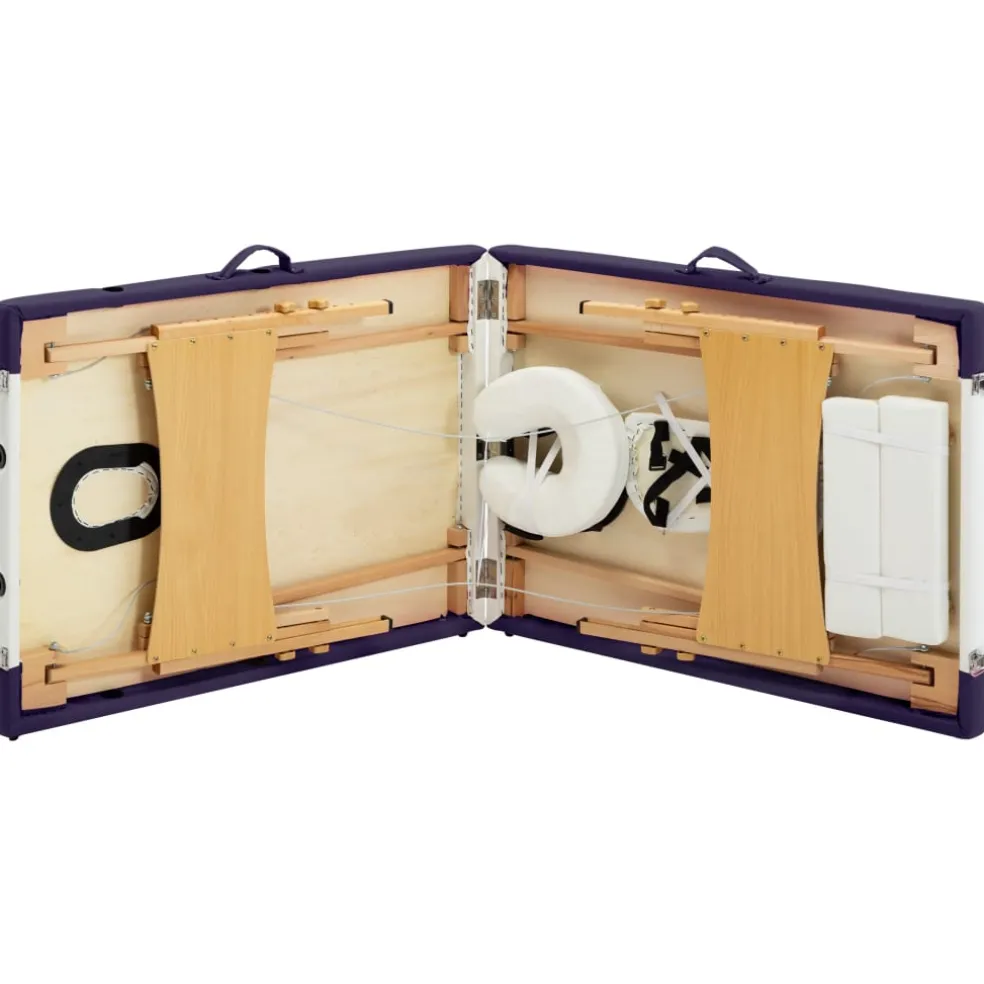 vidaXL Massagetafel inklapbaar 2 zones hout wit en paars