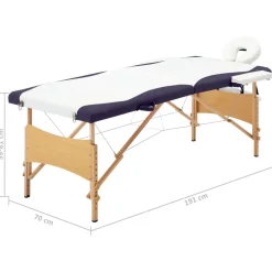 vidaXL Massagetafel inklapbaar 2 zones hout wit en paars