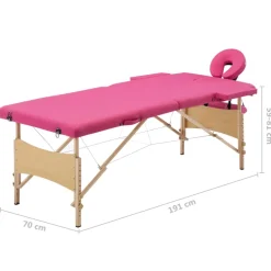 vidaXL Massagetafel inklapbaar 2 zones hout roze
