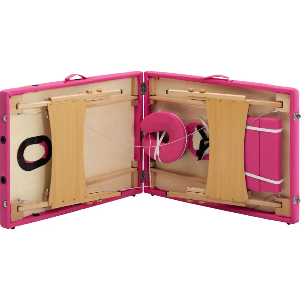 vidaXL Massagetafel inklapbaar 2 zones hout roze