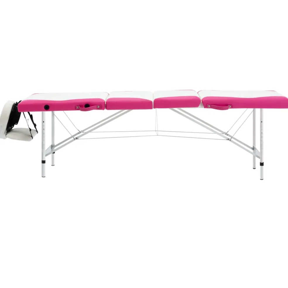 vidaXL Massagetafel inklapbaar 4 zones aluminium wit en roze