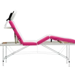 vidaXL Massagetafel inklapbaar 4 zones aluminium wit en roze
